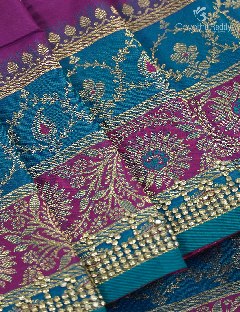 Semi Kanchipuram Silk Fancy Saree in Deep Magenta and Rama Blue