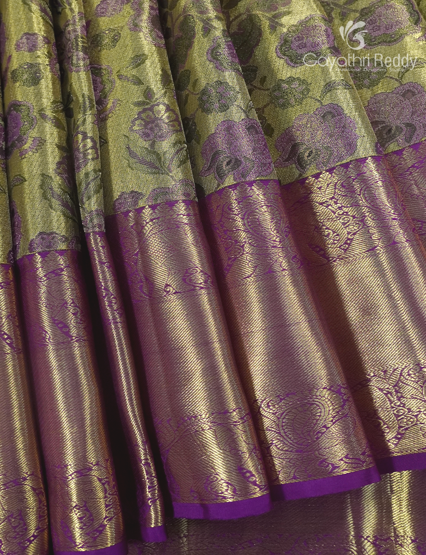 Pure Kanchipuram Silk Bridal Saree in Olive Green and Purple