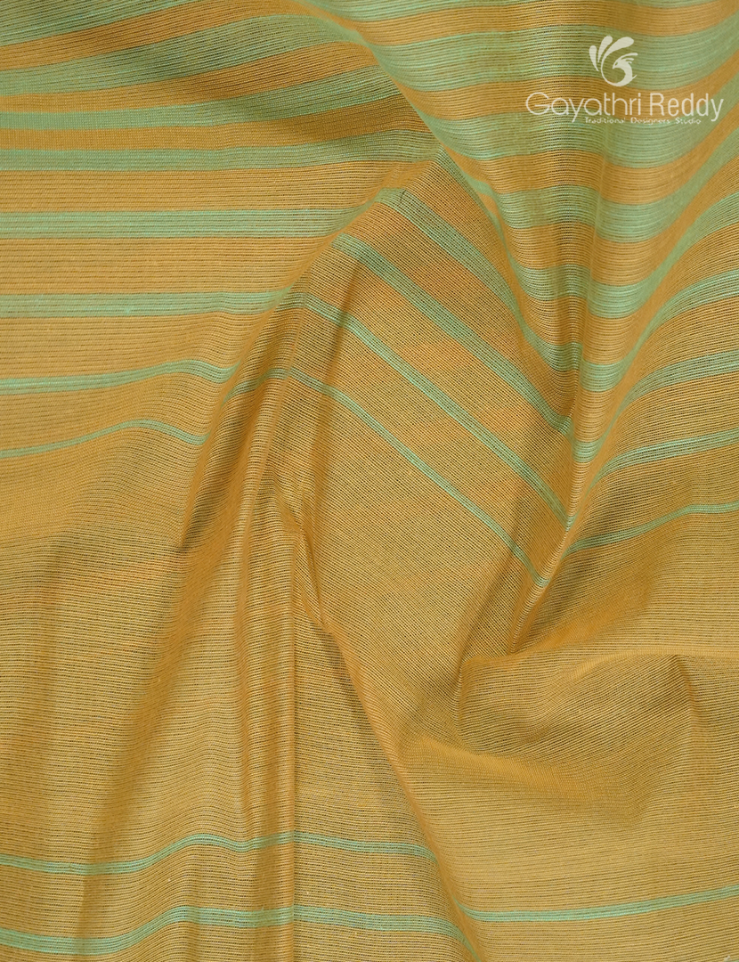 Pure Handloom Cotton Saree in Lime Green and Mustard