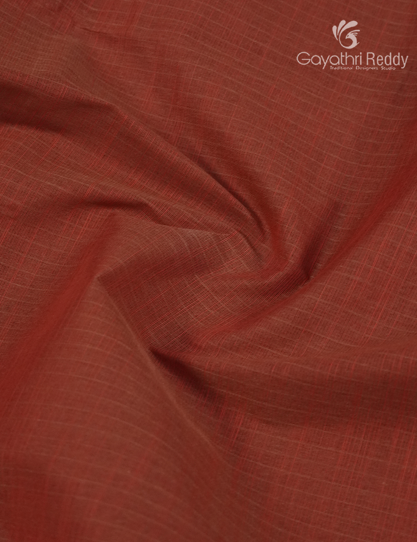 Pure Handloom Cotton Saree in Deep Rust