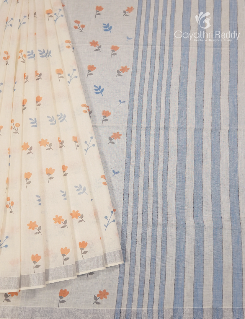 Pure Kanchi Cotton Printed Saree in Ivory