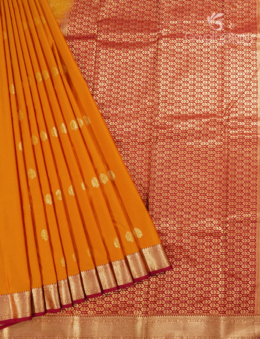Semi Kanchipuram Silk Saree in Tangarine and Red