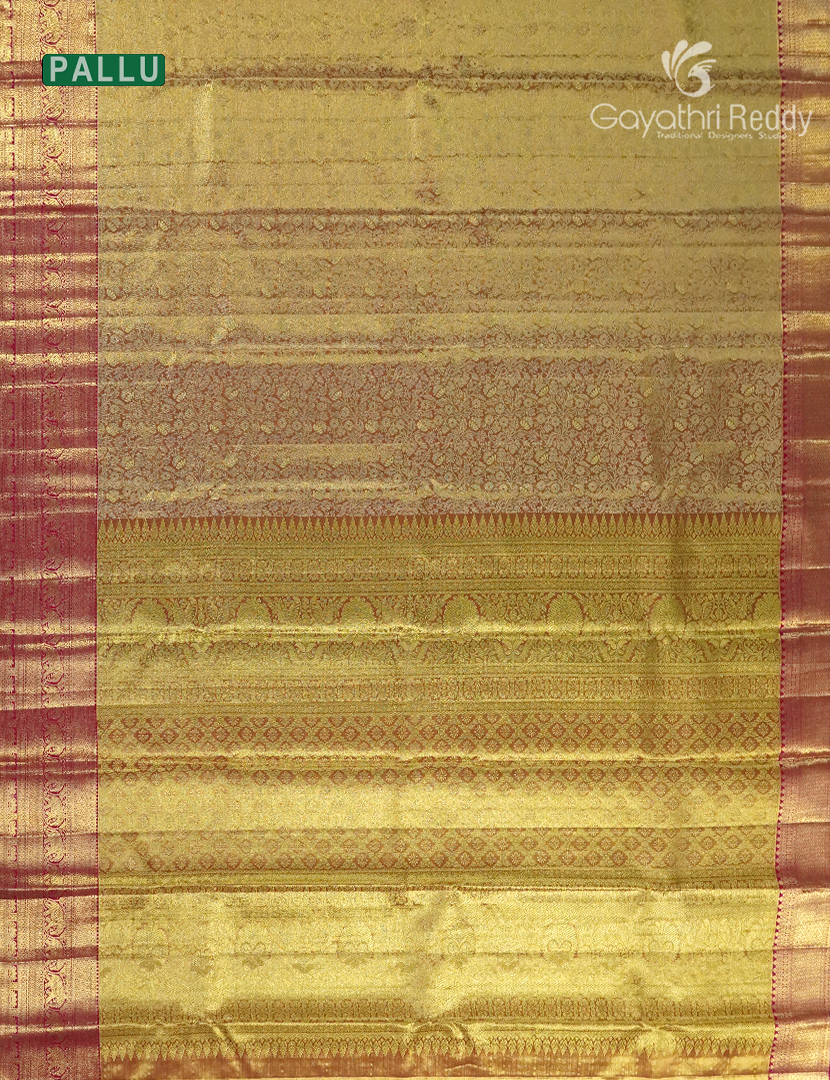 Pure Kanchipuram Silk Bridal Saree in Rose Gold and Red