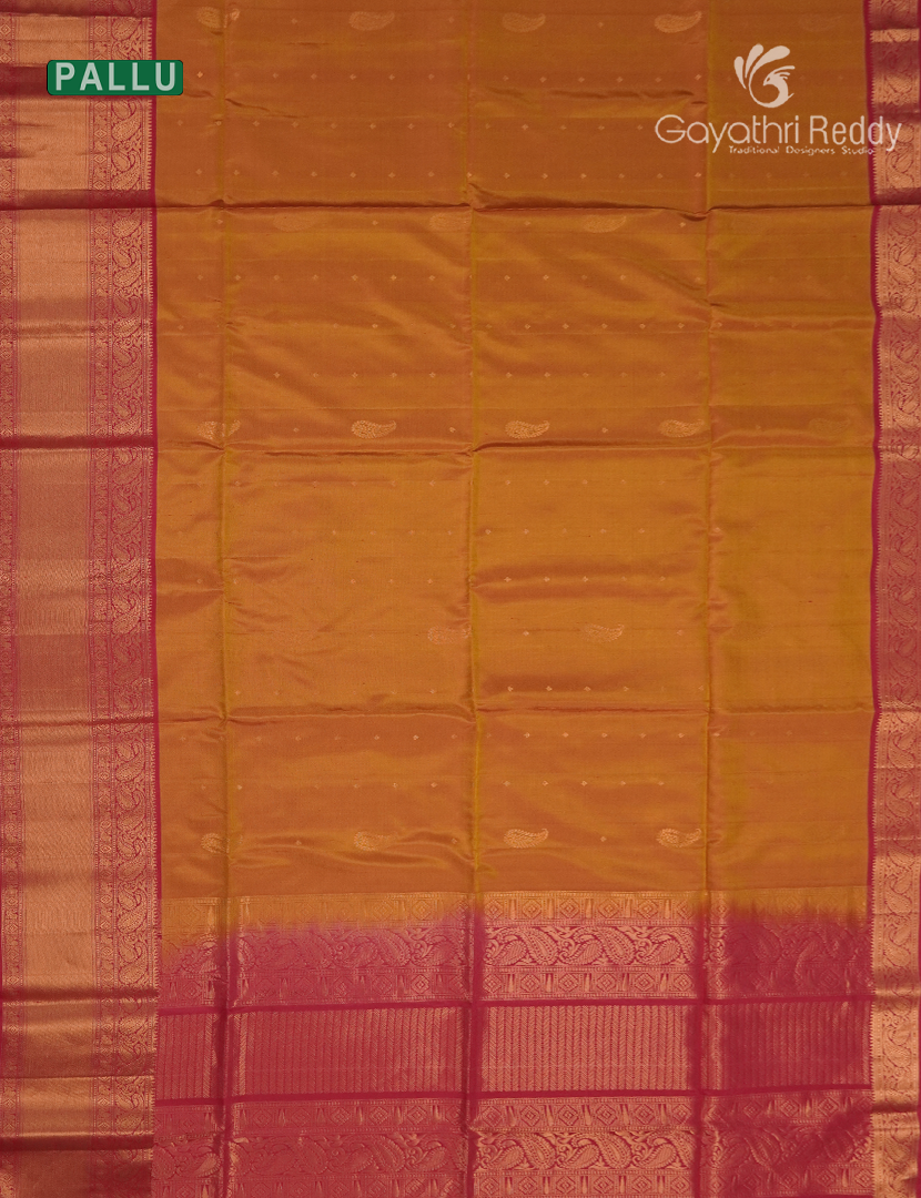 Pure Kanchipuram Vintage Silk Saree in Mustard and Rani Pink
