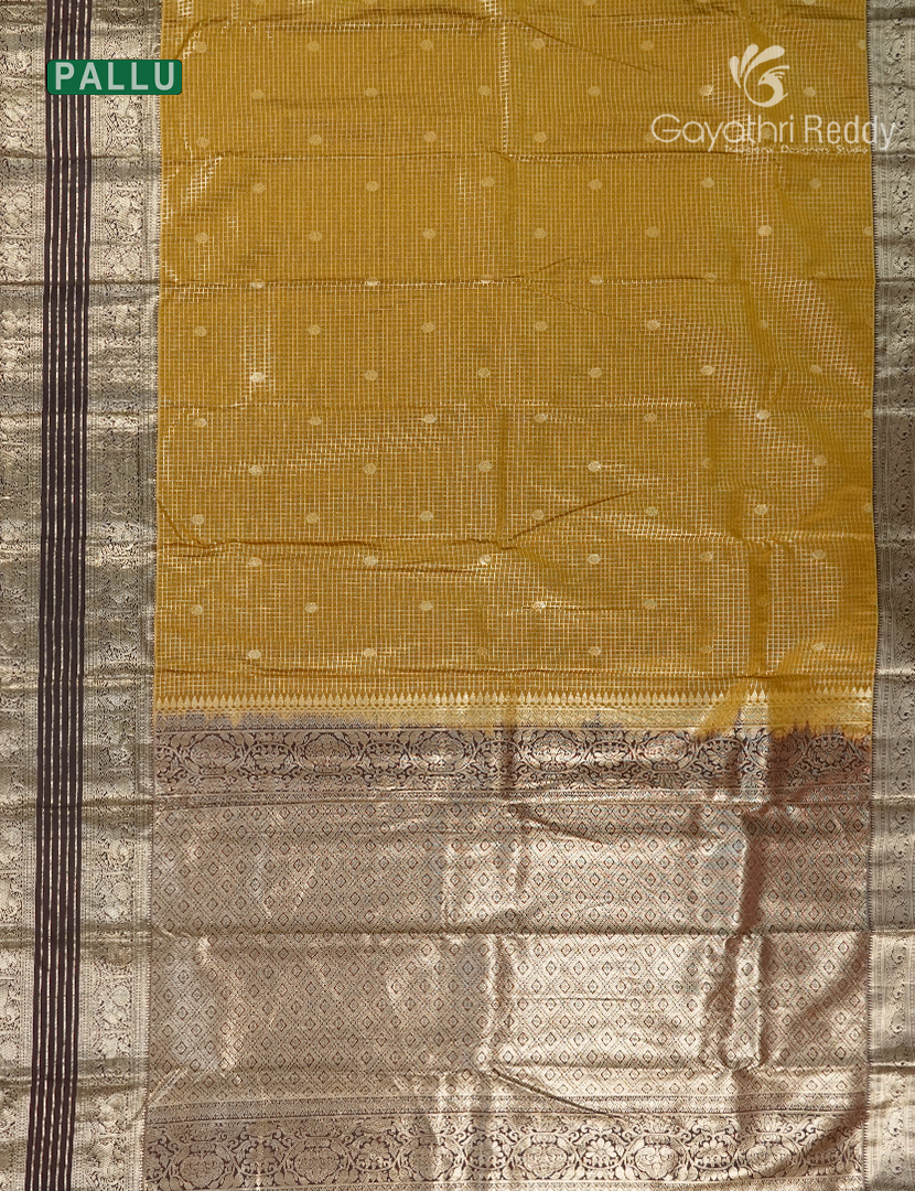 Semi Kanchipuram Silk Saree in Mustard and Deep Brown