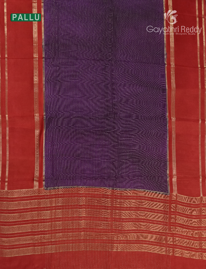 Semi Mysore Crepe Saree in Deep Violet and Bridal Red
