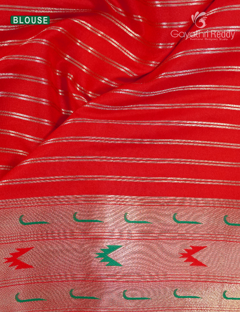 Semi Kanchipuram Silk Fancy Saree in Red