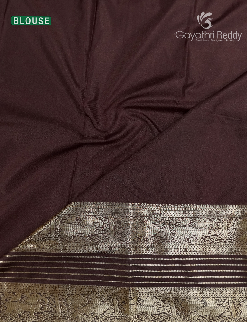 Semi Kanchipuram Silk Saree in Mustard and Deep Brown