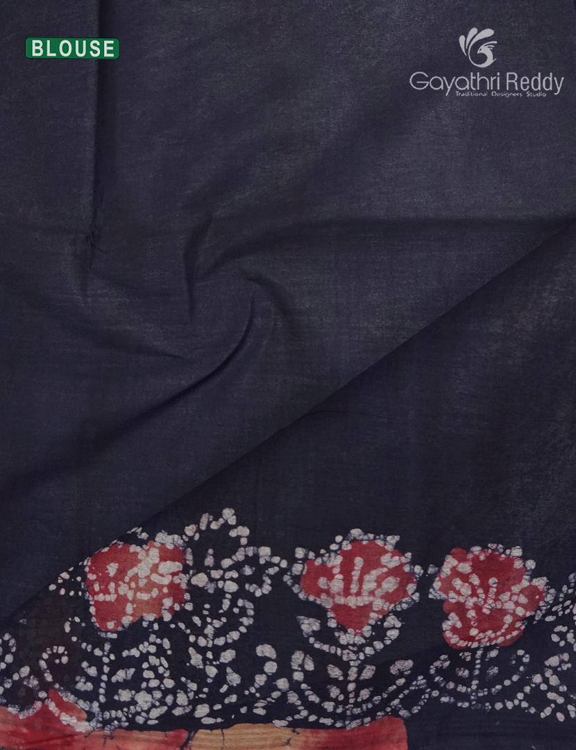 Cotton Batik Print Saree in Deep Grey
