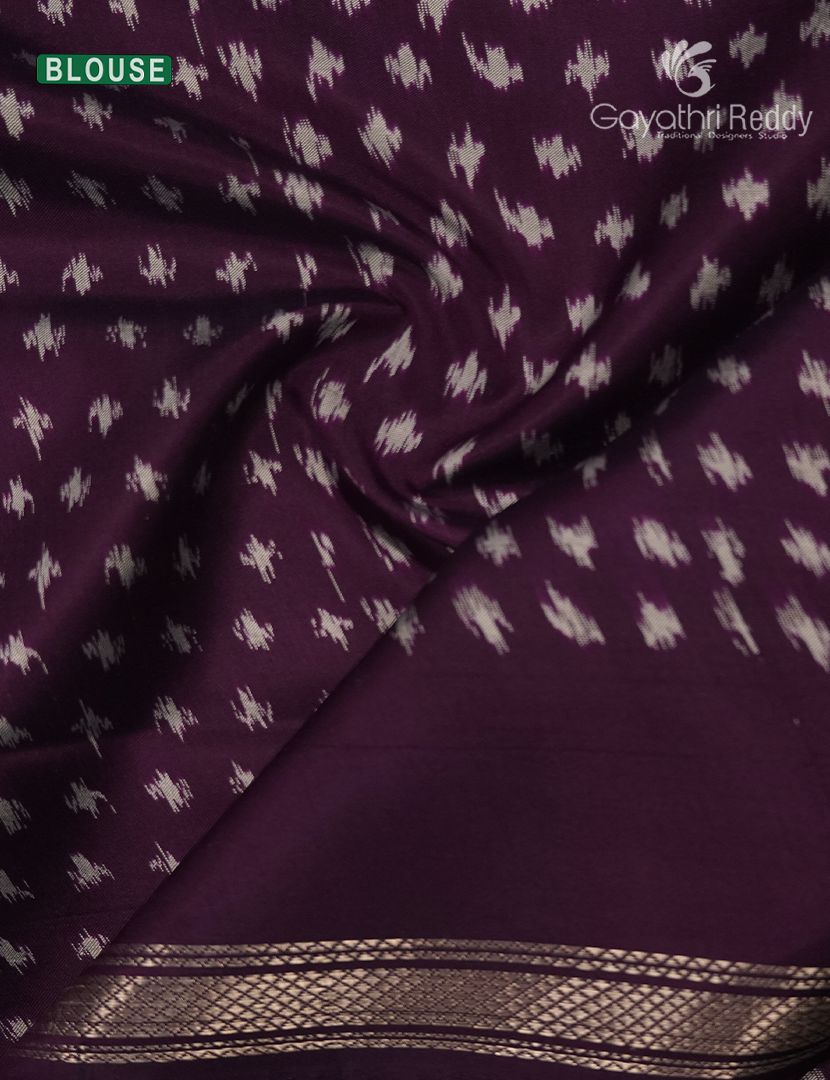Pure Ikat Silk Saree in Chikoo and Wine