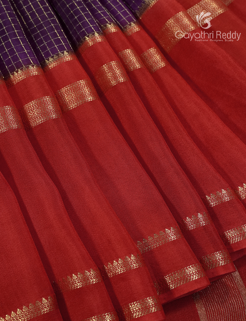 Semi Mysore Crepe Saree in Deep Violet and Bridal Red