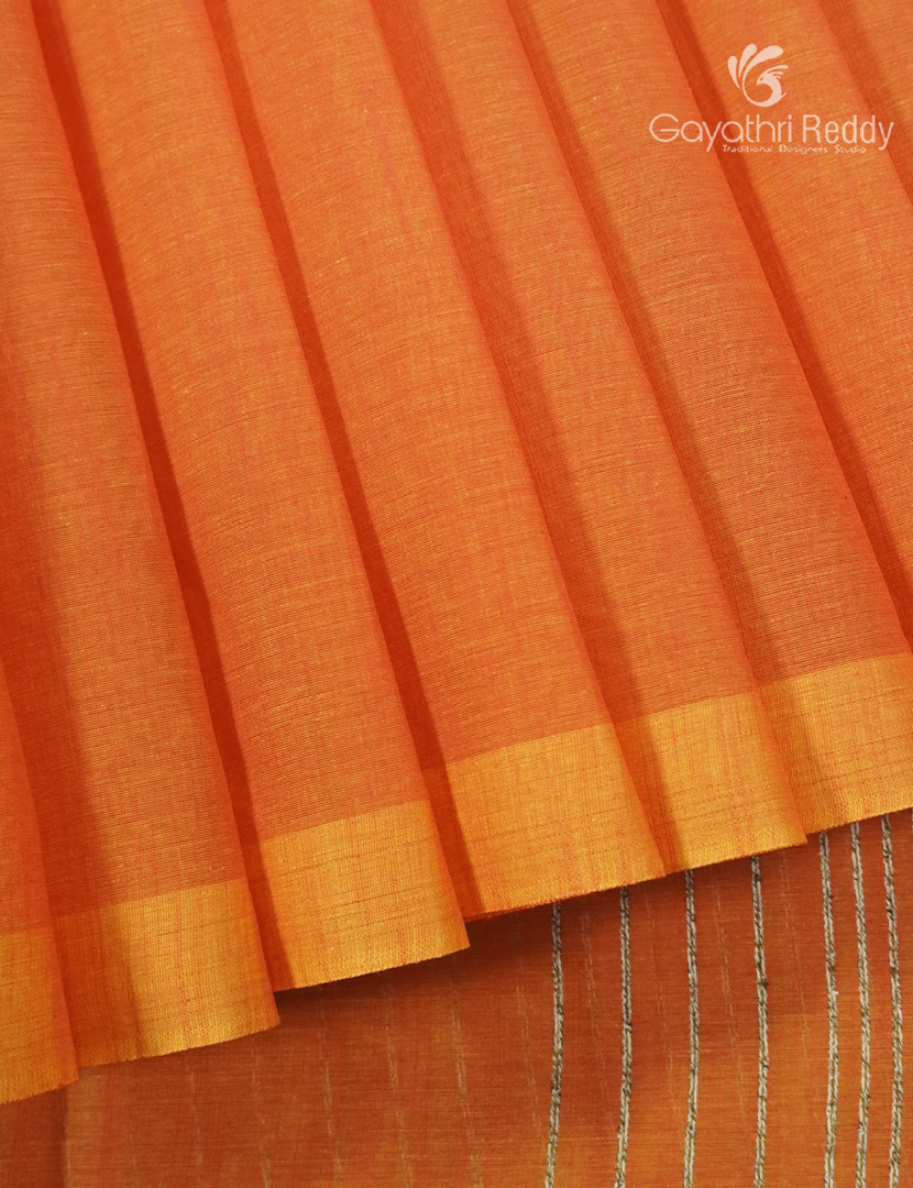 Pure Handloom Cotton Saree in Orange