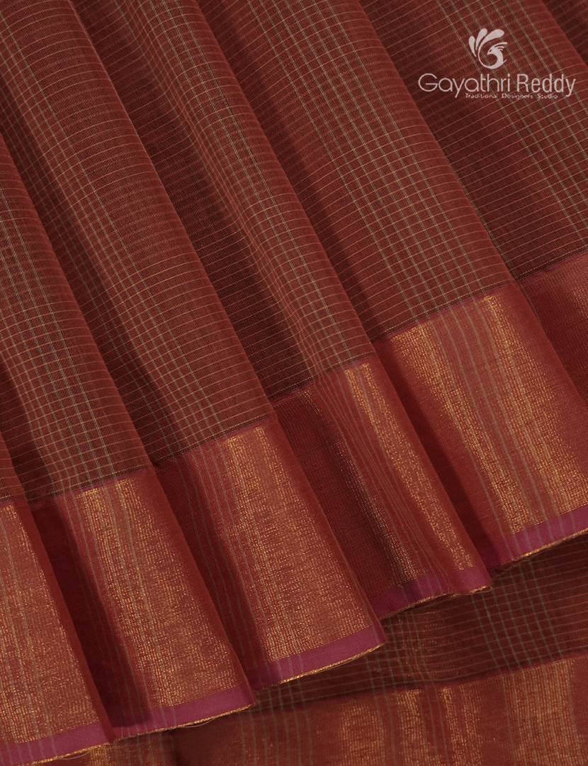 Semi Ikat Sico Saree in Rust