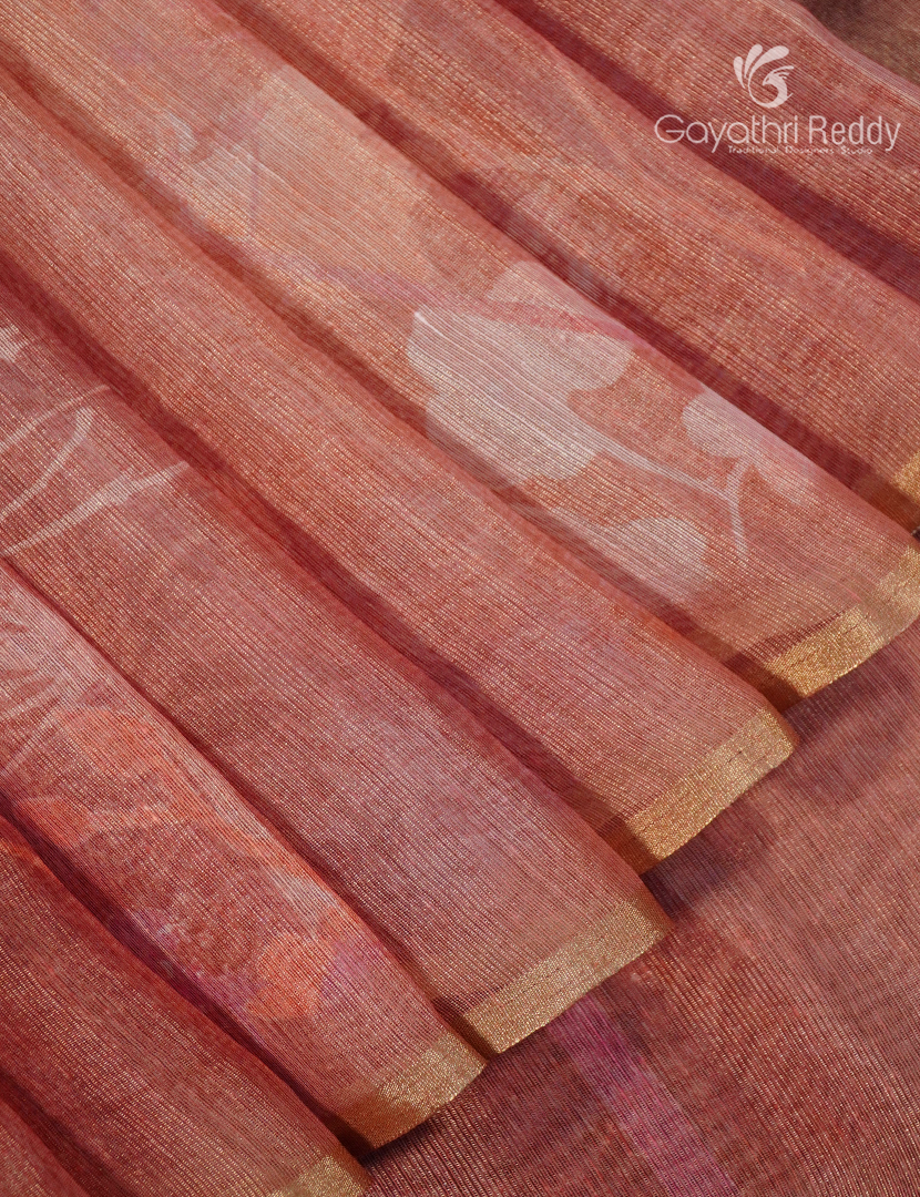 Linen Silk Saree in Pastel Rust