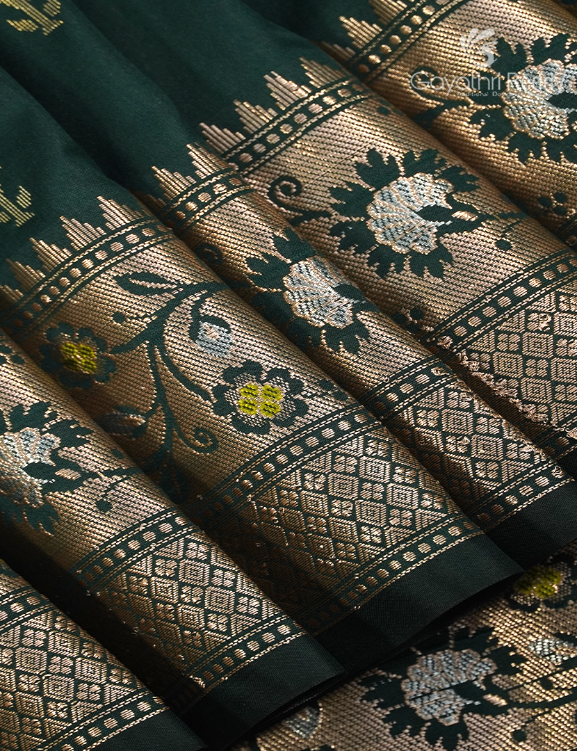 Semi Banaras Katan Silk Saree in Deep Green