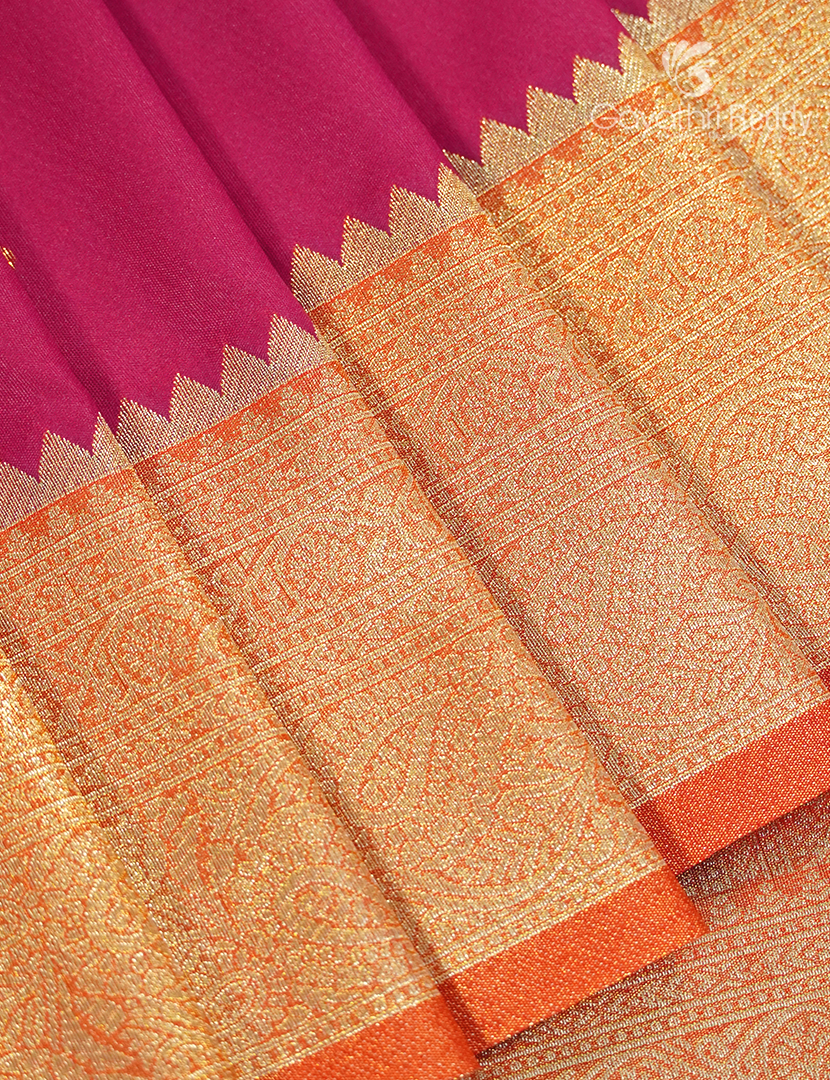 Semi Kanchipuran Silk Saree in Rani Pink and  Peach