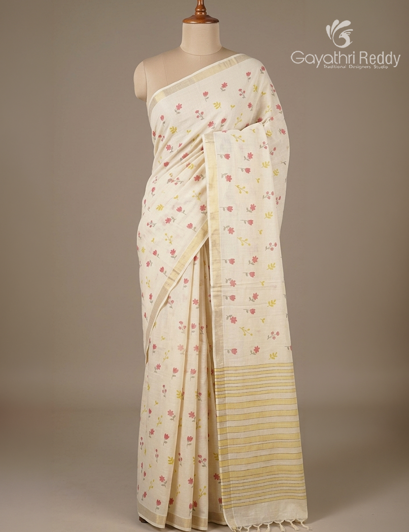 Pure Kanchi Cotton Printed Saree in Ivory