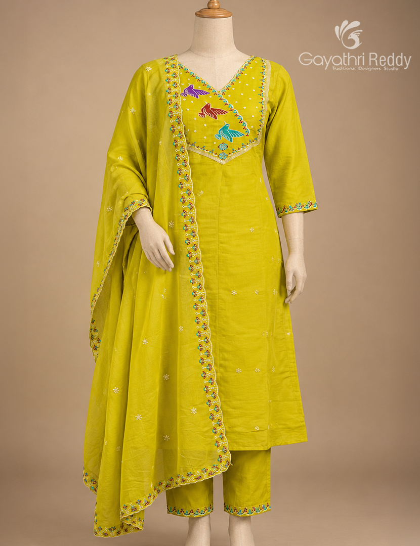 Readymade Dress Set in Lime Green