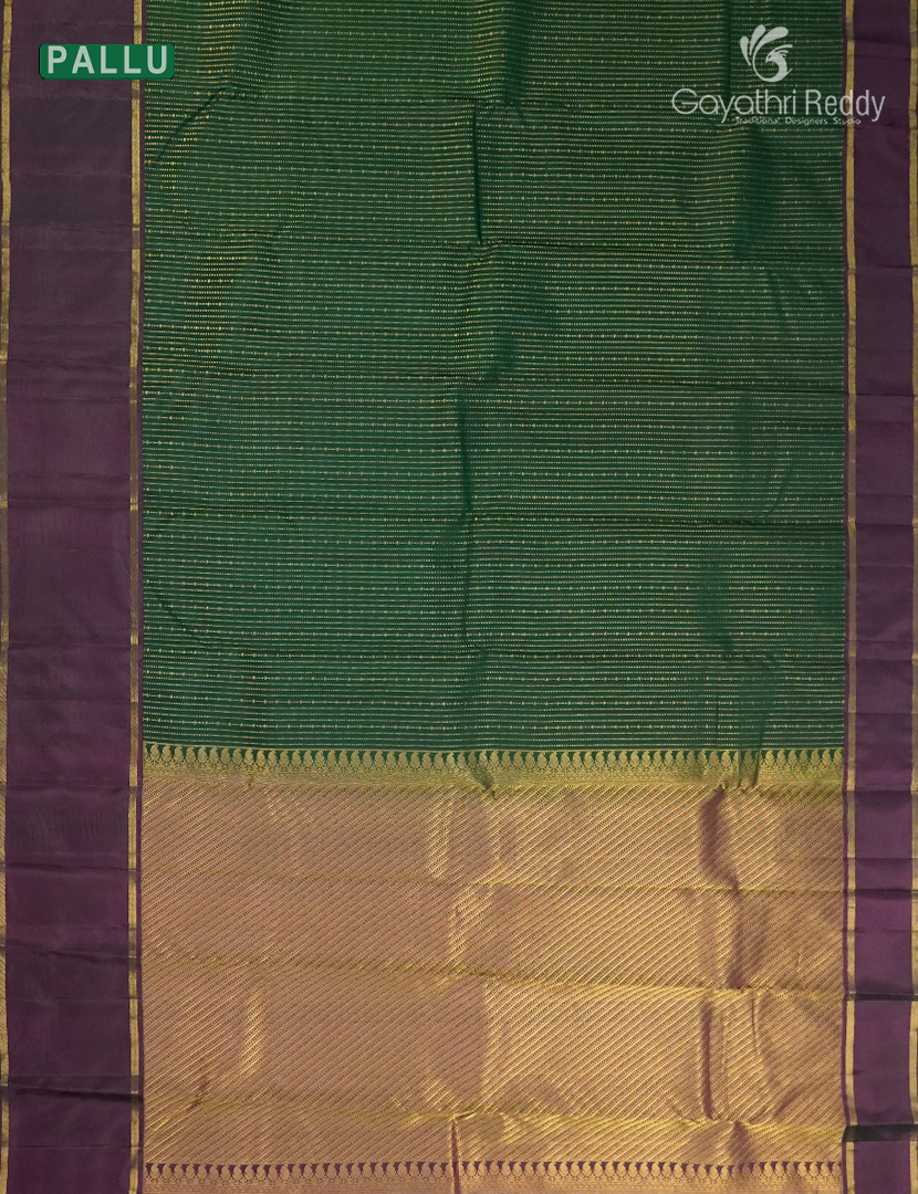 Pure Kanchi Vintage Saree in Deep Green and Deep Brown