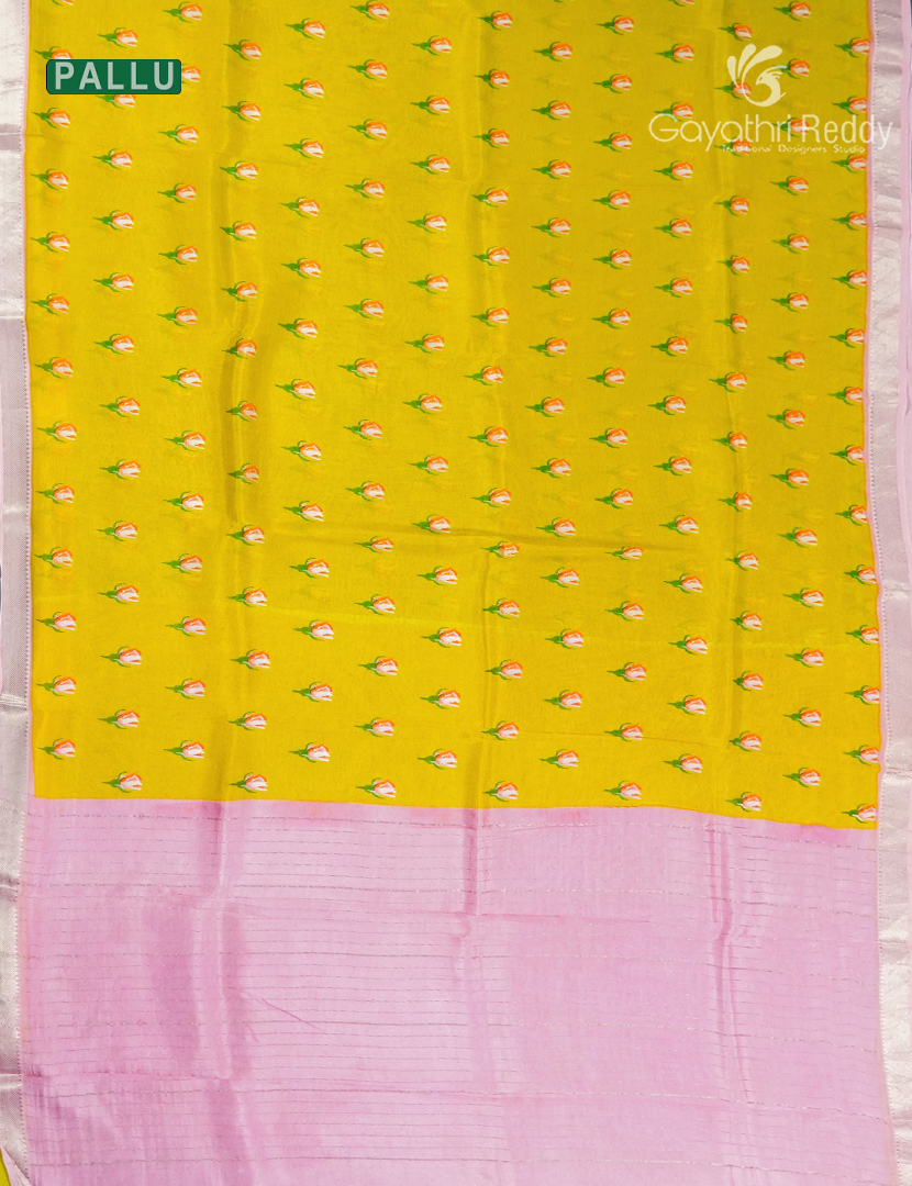Mangalagiri Pattu Saree in Champak Yellow and Baby Pink