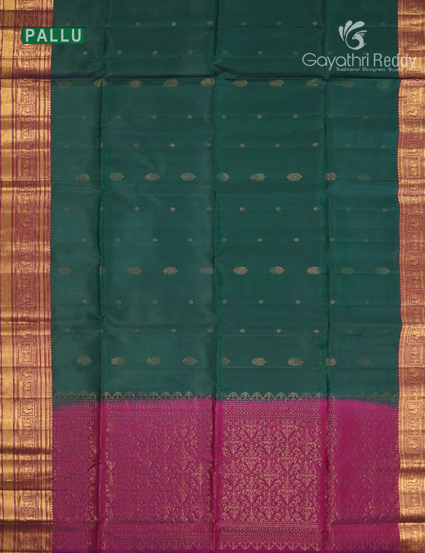 Pure Kanchipuram Soft Silk Saree in Bottle Green and Pink