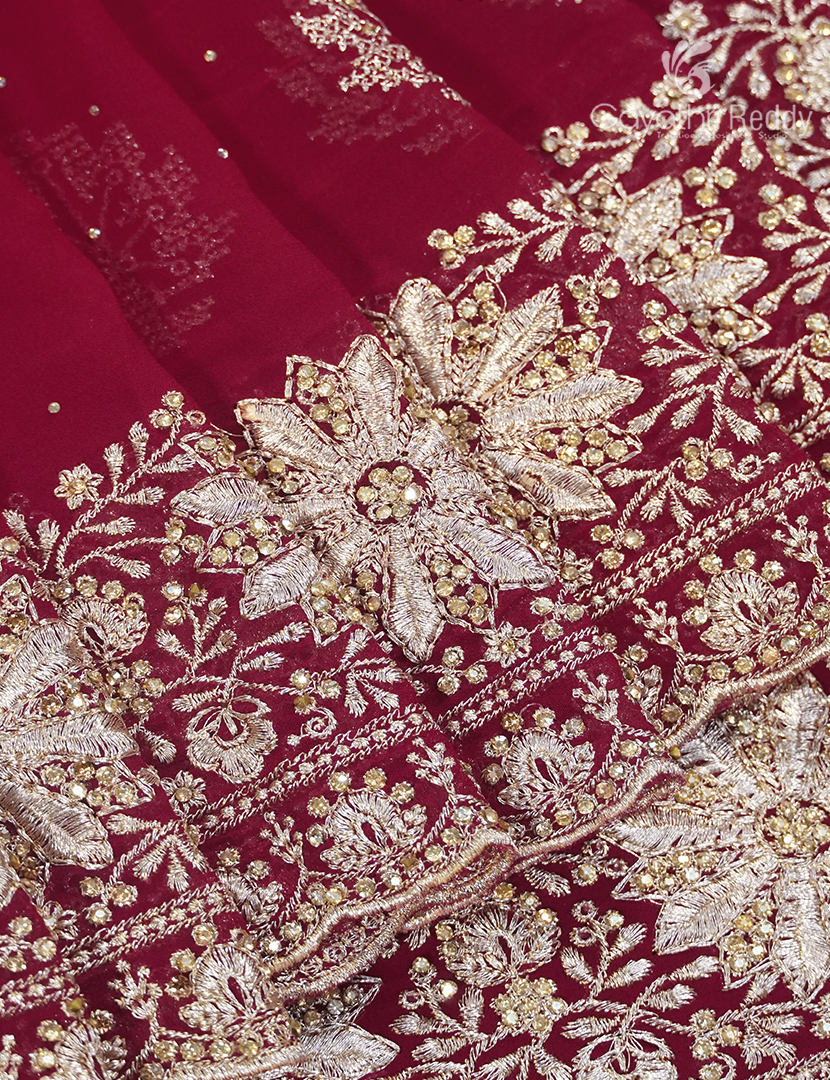 Georgette Fancy Saree in Deep Pink