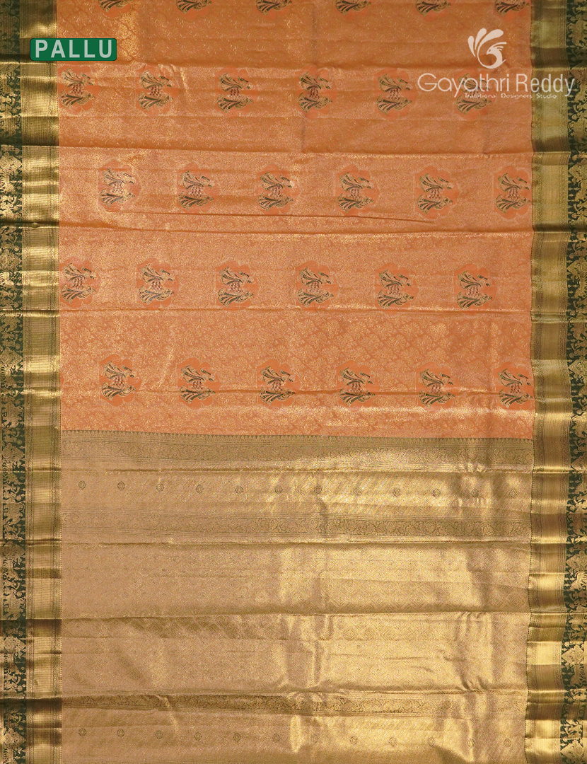 Semi Kanchipuram Silk Saree in Orange and Green