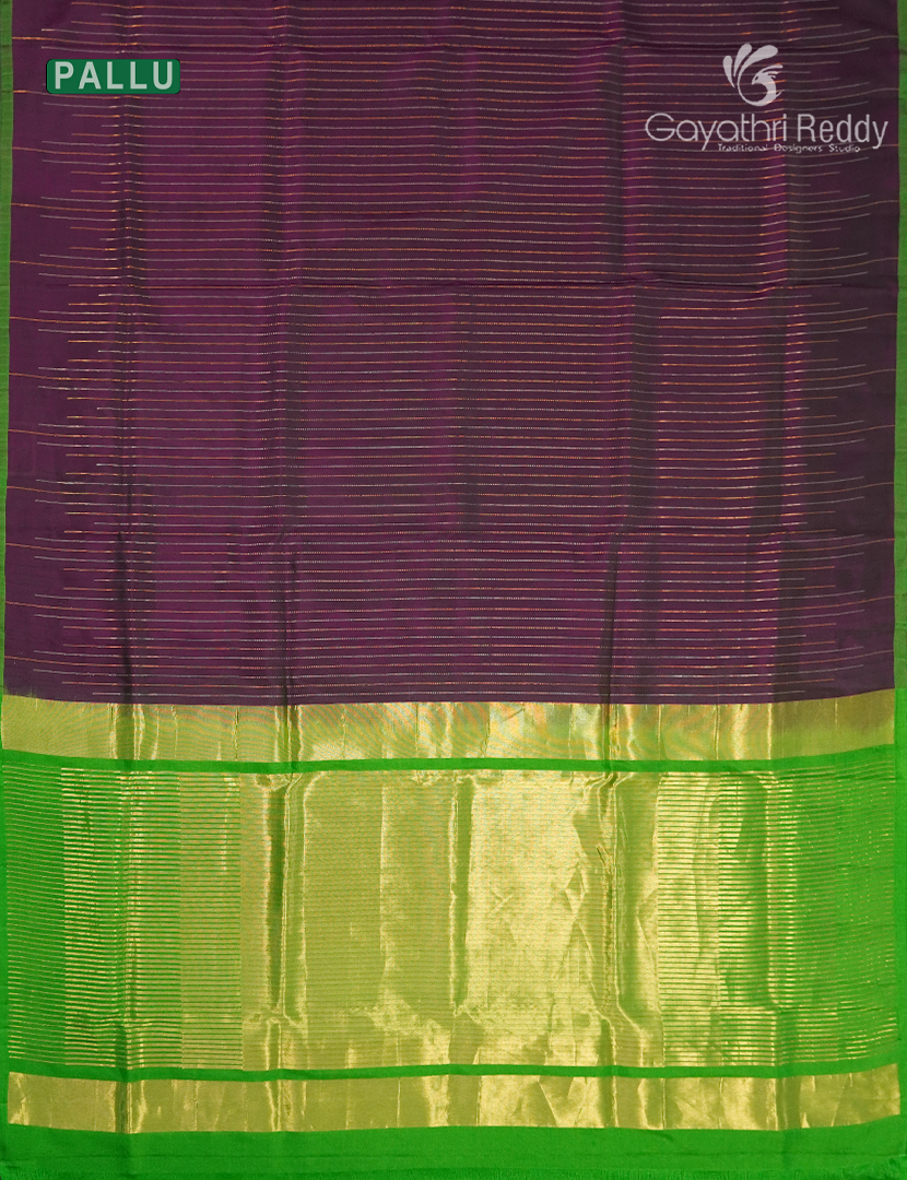 Pure Uppada Silk Saree in Deep Jamun and Parrot Green