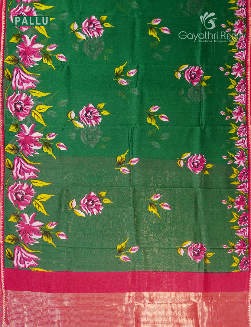 Pure Maheshwari Silk Saree in Bottle Green and Rani Pink