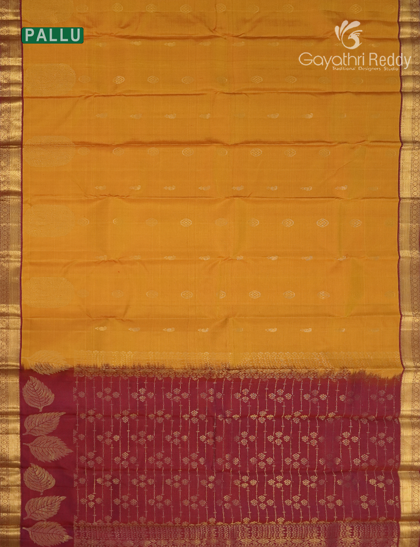 Pure Kanchipuram Silk Saree in Turmeric and Deep Red