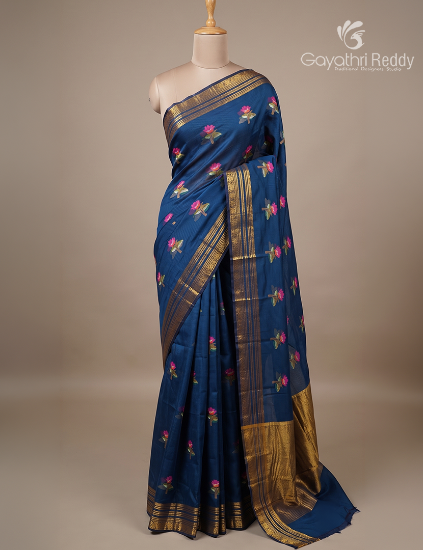 Pure Silk Kota Saree in Deep Peacock Blue