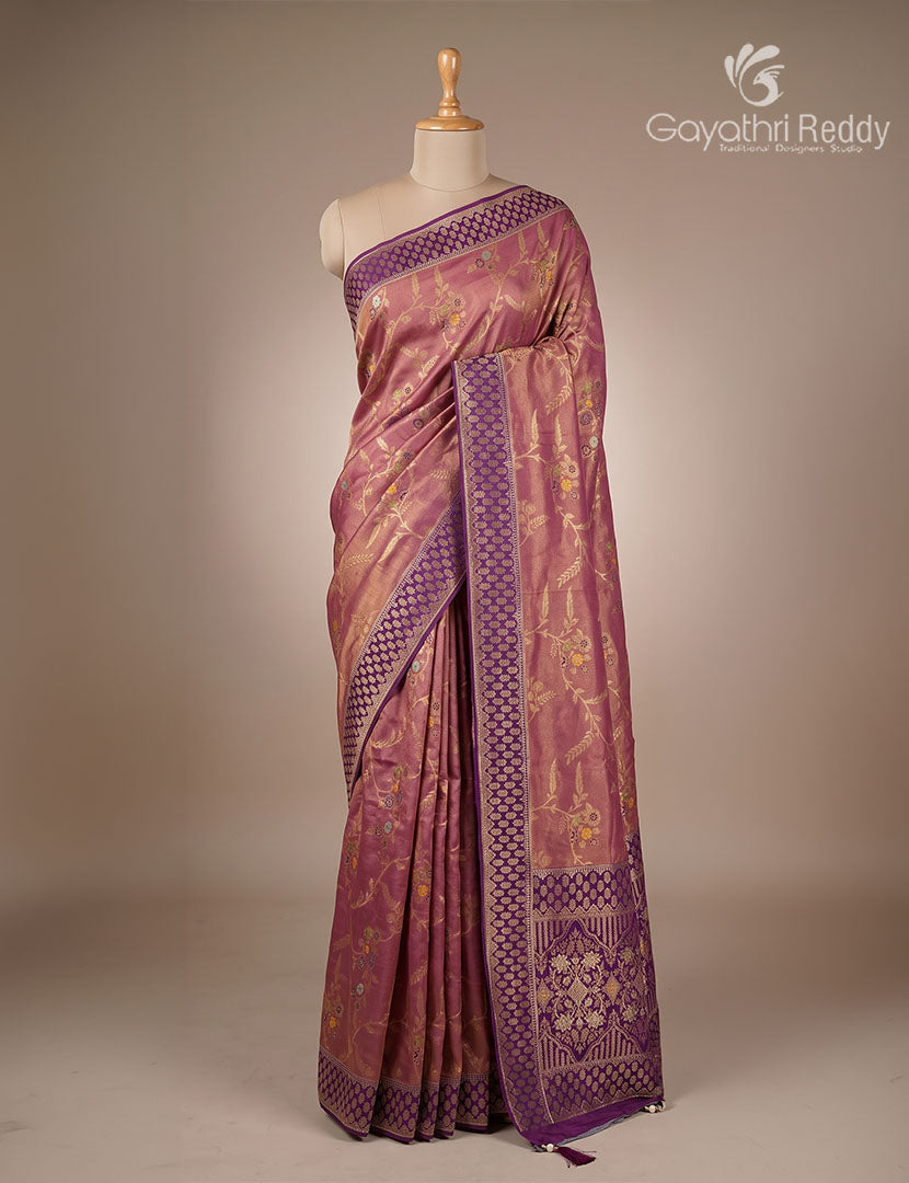 Semi Kanchipuram Silk Fancy  Saree in Deep Red Onion and Deep Magenta