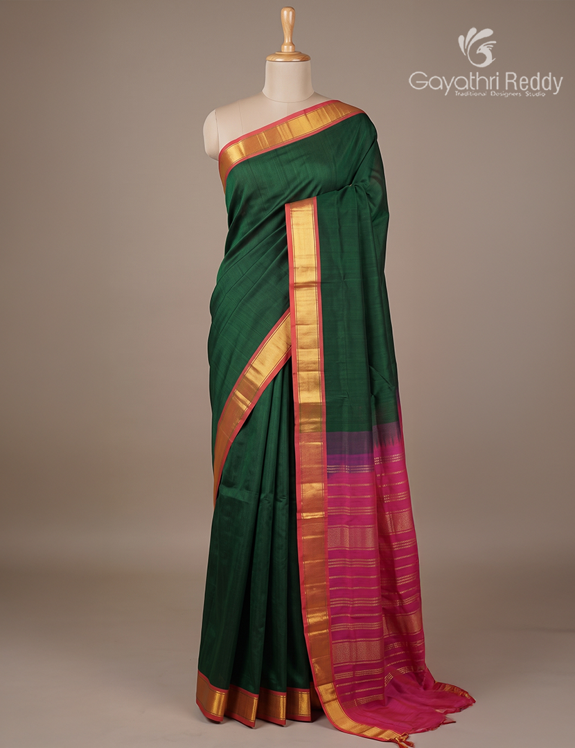 Pure Arani Sico Saree in Bottle Green