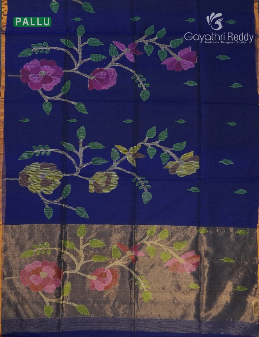 Pure Jamdani Kora Saree in Deep Blue