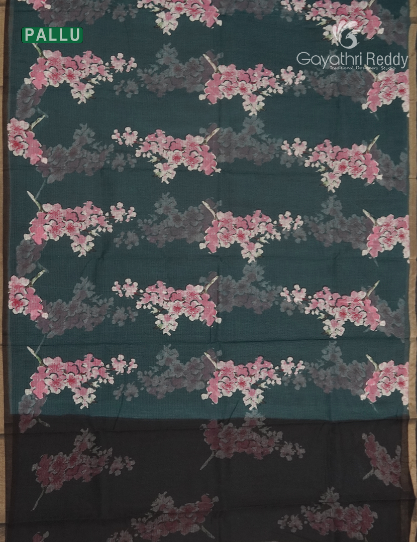 Premium Quality Cotton Kota Saree in Deep Peacock Green and Black