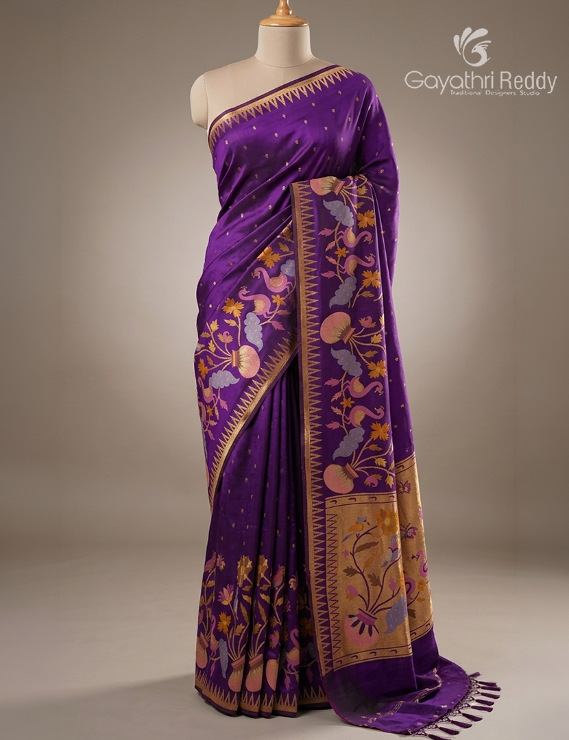 Pure Satin Silk Saree in Deep Purple