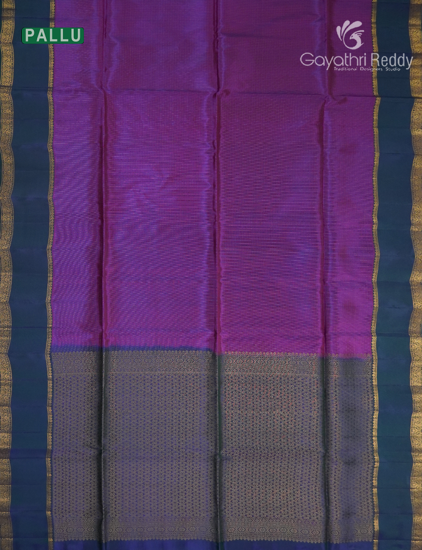 Pure  Kanchipuram Light Weight Silk Saree in Deep Purple and Navy Blue