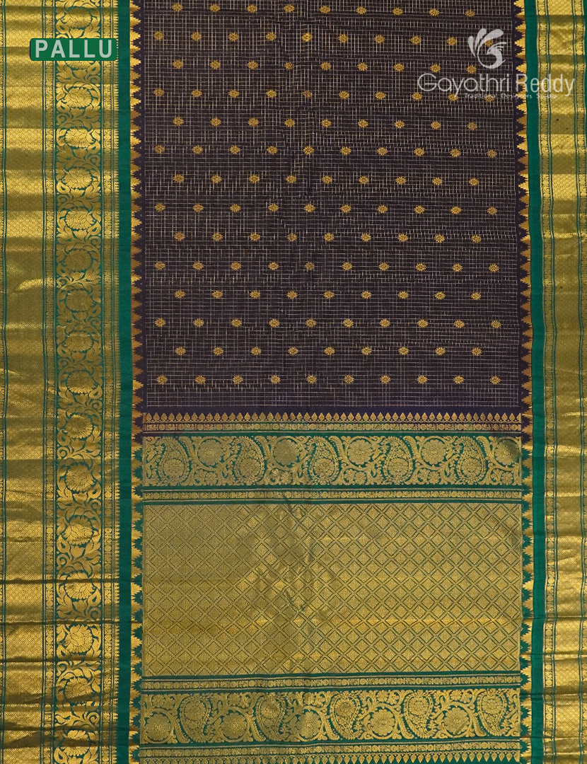 Pure Gadwal Silk Saree in Deep Brown and Bottle Green