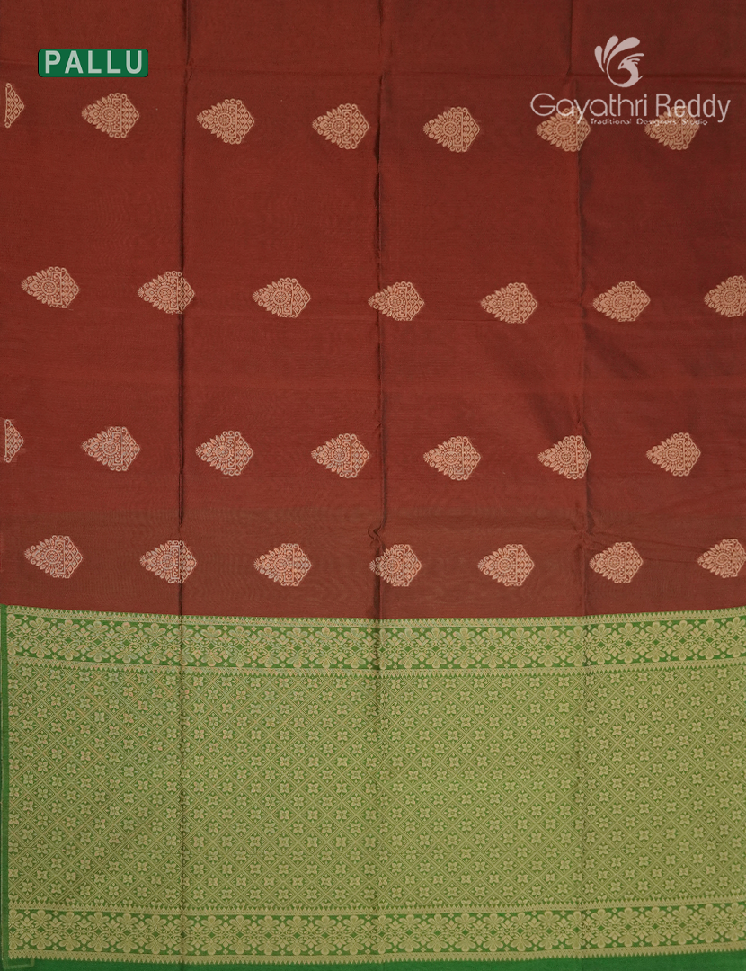 Kanchipuram Sico Saree in Deep Rust and Green