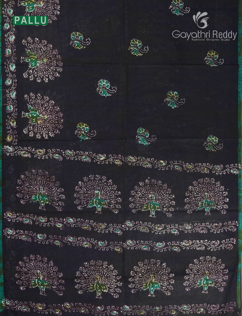 Cotton Batik Print Saree in Deep Black