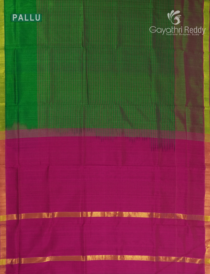 Pure Arani Sico Saree  in Parrot Green and Rani Pink