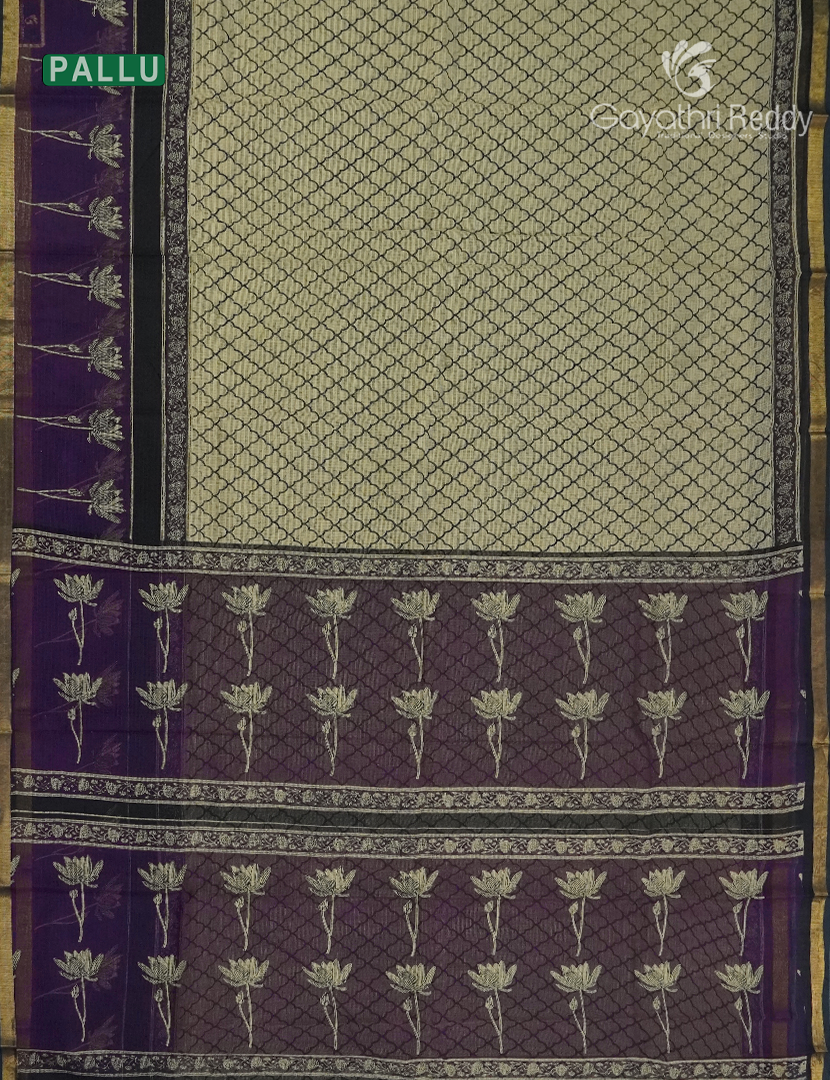 Premium Quality Cotton Kota Saree in Beige and Deep Violet