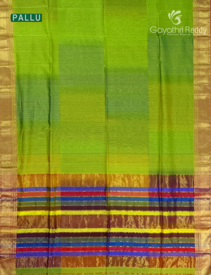 Pure Chanderi Sico Saree in Parrot Green and Red