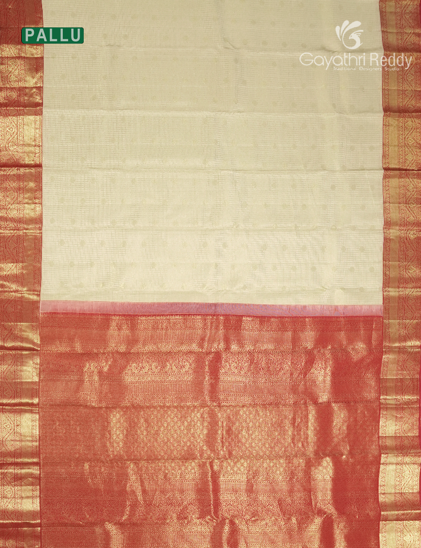 Pure Kanchipuram Silk Talambralu  Saree in Cream and Red