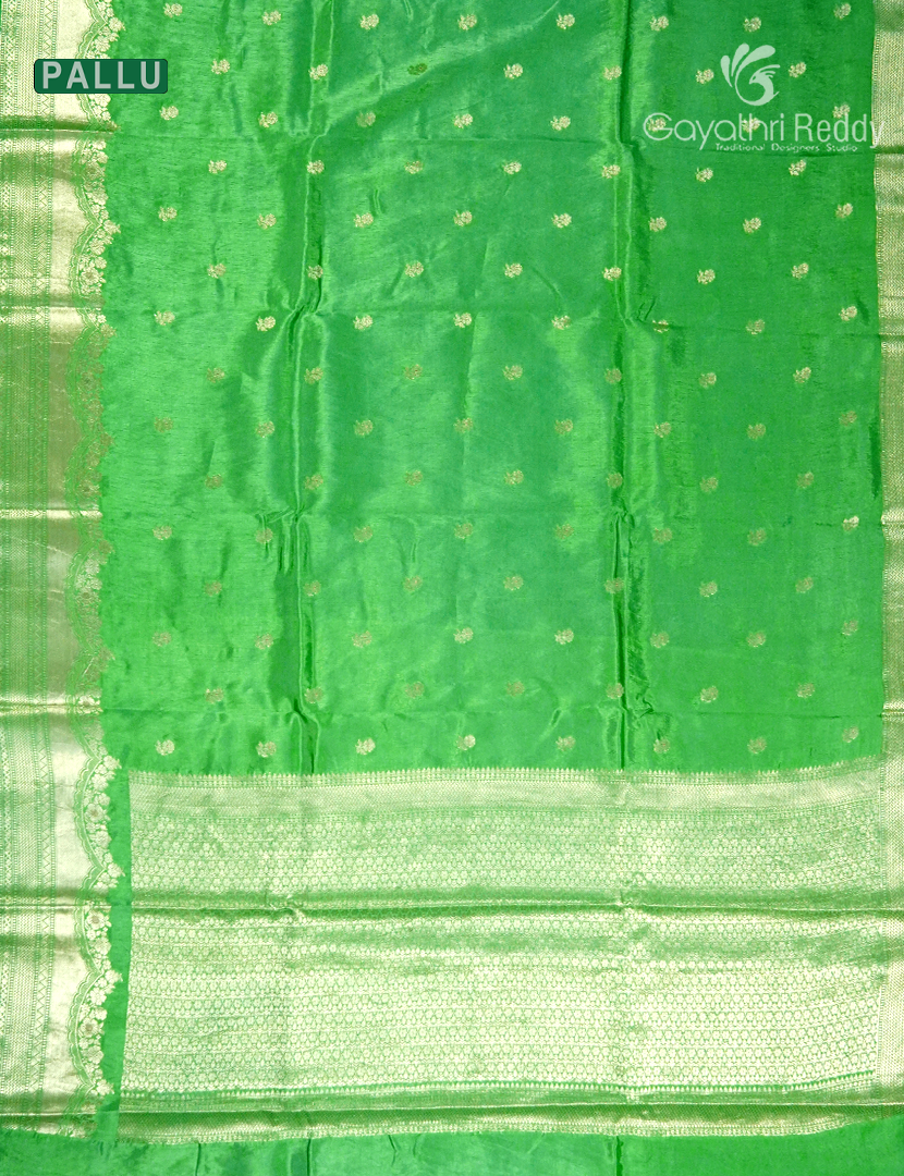Banaras Mango Silk Saree in Neon Green