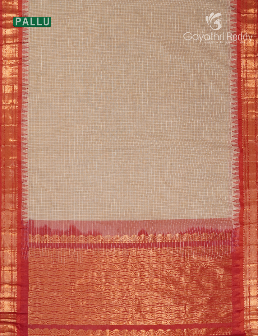 Pure Gadwal Cotton Saree in Golden Beige and Red