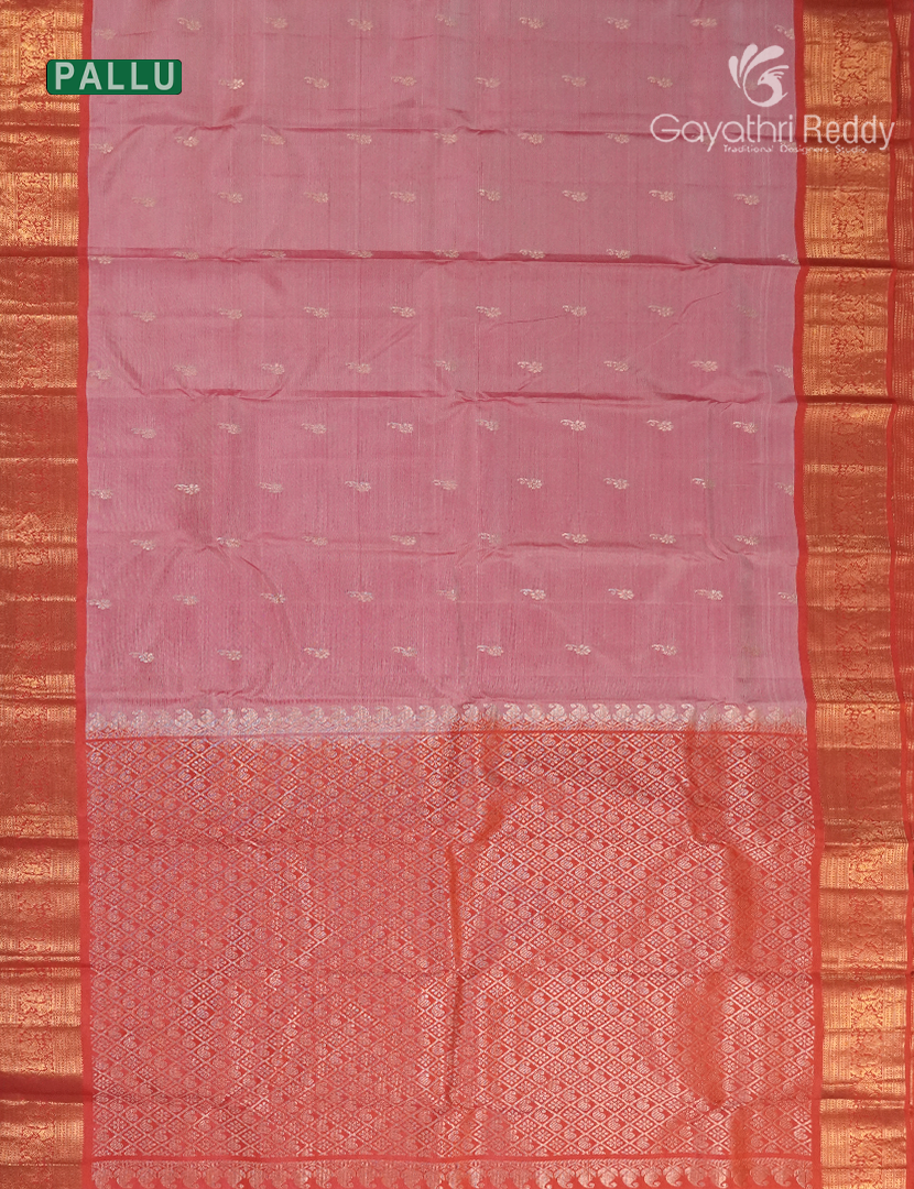 Pure Kanchipuram Silk Saree in Peach and Orange