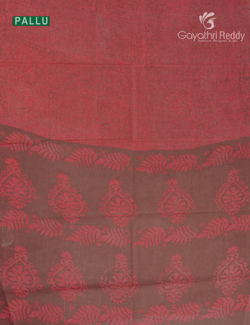 Cotton Batik Print Saree in Terracota Red and Dark Earth Brown