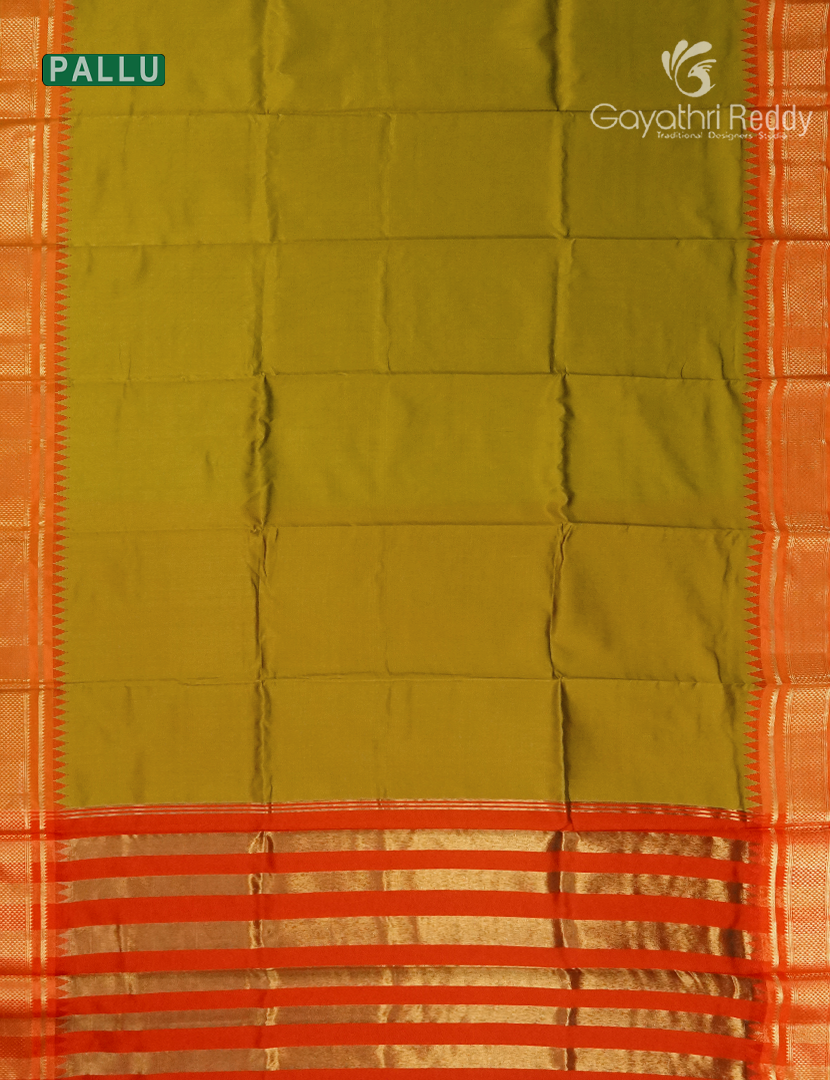 Semi Gadwal Saree in Mehendi Green and Orange