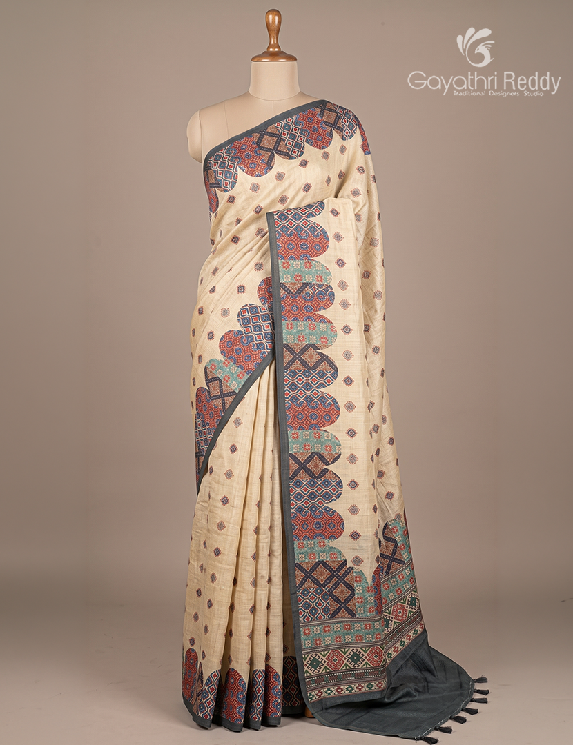 Pure Linen Saree in Cream